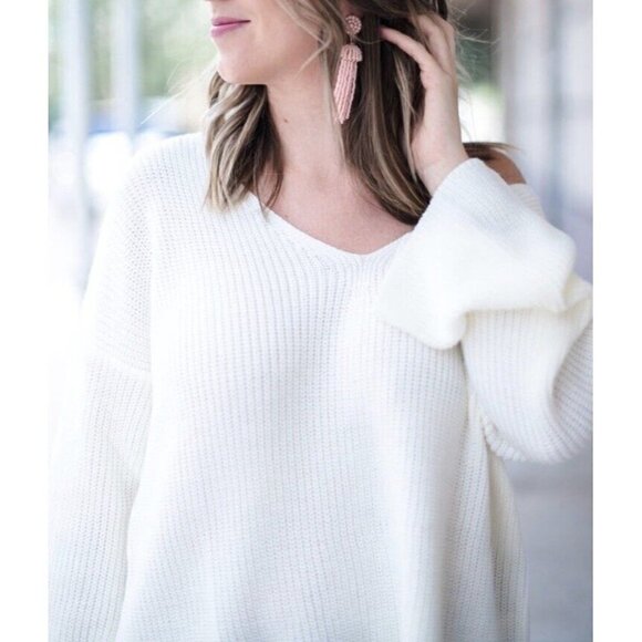 Topshop Womens Sz 4 Cross Back Lace Up Back Sweater Bell Sleeve Boho Ivory s - Picture 7 of 12